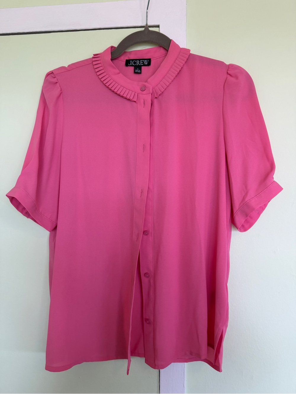 J.Crew Pink Pleated Collar Short-Sleeve Blouse Small